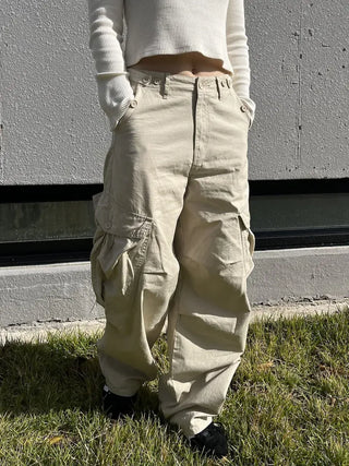 OOTJ/OOT Big Pocket Snap Button Bio-Washed Wide Cargo Pants