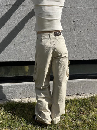 OOTJ/OOT Big Pocket Snap Button Bio-Washed Wide Cargo Pants