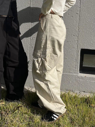 OOTJ/OOT Big Pocket Snap Button Bio-Washed Wide Cargo Pants