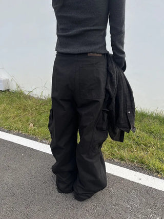 OOTJ/OOT Big Pocket Snap Button Bio-Washed Wide Cargo Pants