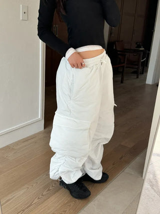 Padded shirring cargo wide pants