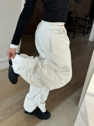 Padded shirring cargo wide pants