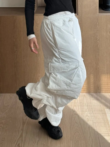 Padded shirring cargo wide pants