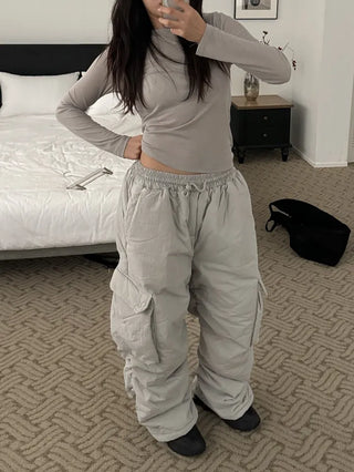 Padded shirring cargo wide pants