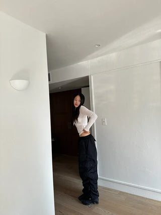 Padded shirring cargo wide pants