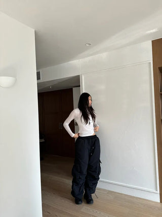 Padded shirring cargo wide pants