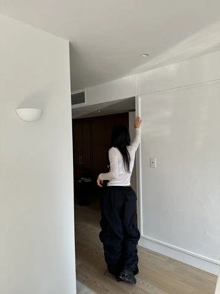 Padded shirring cargo wide pants