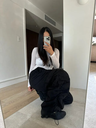 Padded shirring cargo wide pants