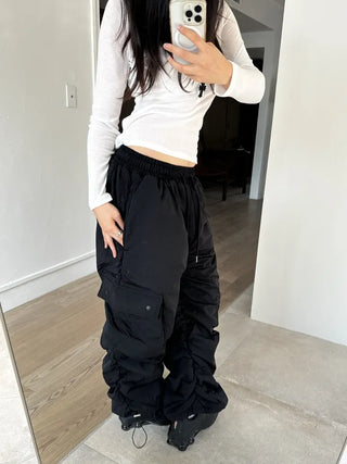 Padded shirring cargo wide pants