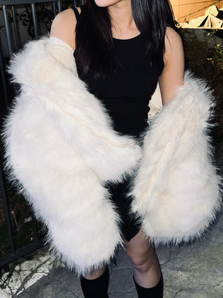 Hooded White Snow Overfit Faux Fur Jacket