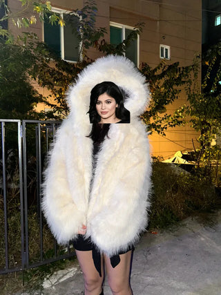 Hooded White Snow Overfit Faux Fur Jacket
