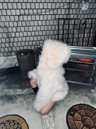 Hooded White Snow Overfit Faux Fur Jacket