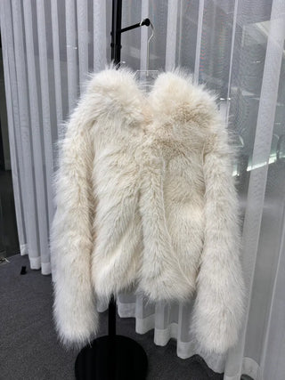 Hooded White Snow Overfit Faux Fur Jacket