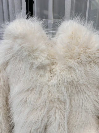 Hooded White Snow Overfit Faux Fur Jacket