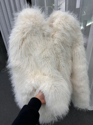 Hooded White Snow Overfit Faux Fur Jacket