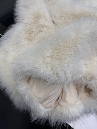 Hooded White Snow Overfit Faux Fur Jacket