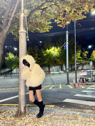 Hooded White Snow Overfit Faux Fur Jacket