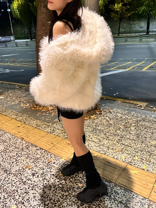 Hooded White Snow Overfit Faux Fur Jacket