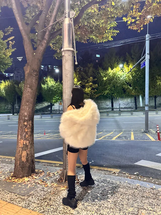 Hooded White Snow Overfit Faux Fur Jacket