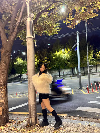 Hooded White Snow Overfit Faux Fur Jacket