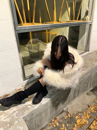 Hooded White Snow Overfit Faux Fur Jacket