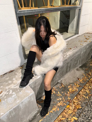Hooded White Snow Overfit Faux Fur Jacket