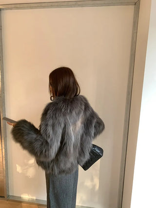 Dark gray loose-fit mink fur jacket