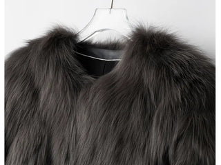 Dark gray loose-fit mink fur jacket