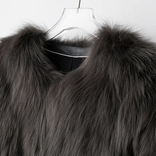 Dark gray loose-fit mink fur jacket