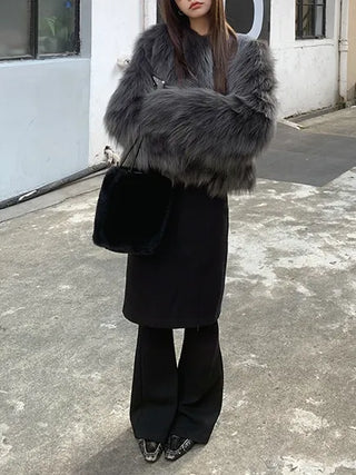 Dark gray loose-fit mink fur jacket