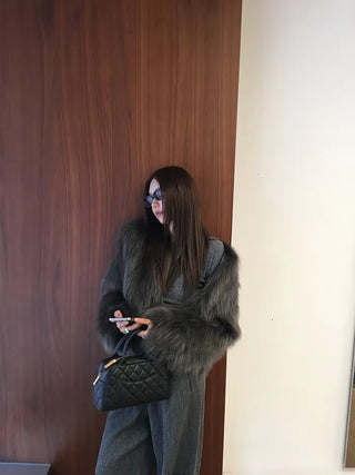 Dark gray loose-fit mink fur jacket
