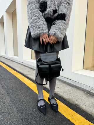 Three-pocket backpack mini leather backpack domestically made bag