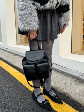 Three-pocket backpack mini leather backpack domestically made bag