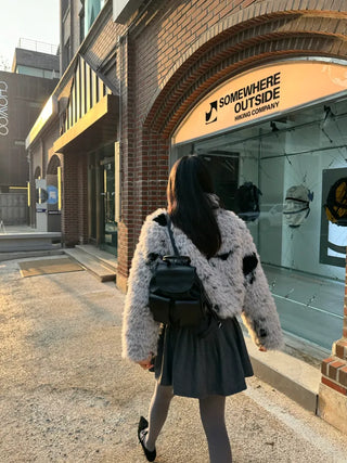 Three-pocket backpack mini leather backpack domestically made bag