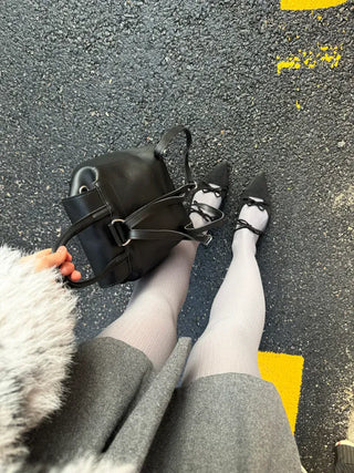 Three-pocket backpack mini leather backpack domestically made bag