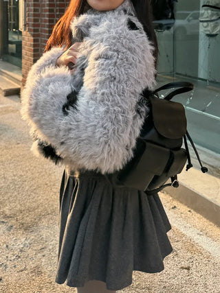 Three-pocket backpack mini leather backpack domestically made bag