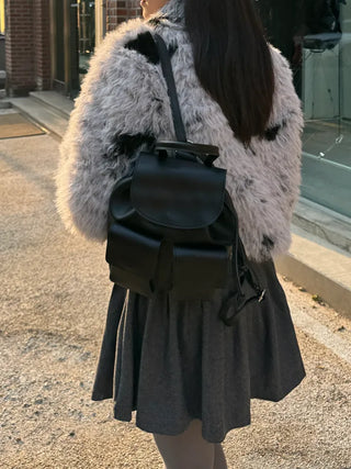 Three-pocket backpack mini leather backpack domestically made bag