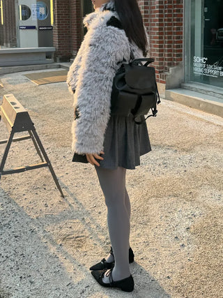 Three-pocket backpack mini leather backpack domestically made bag