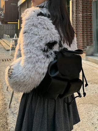 Three-pocket backpack mini leather backpack domestically made bag