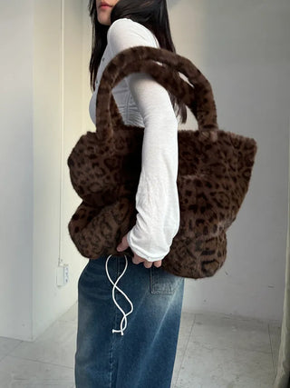 Leopard print mink fur eco bag