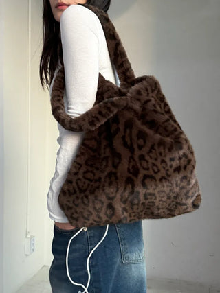 Leopard print mink fur eco bag