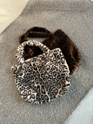 Leopard print mink fur eco bag