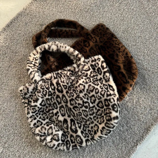 Leopard print mink fur eco bag