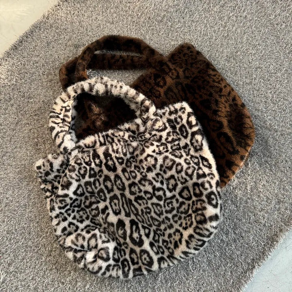 Leopard print mink fur eco bag
