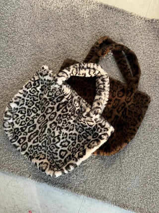 Leopard print mink fur eco bag