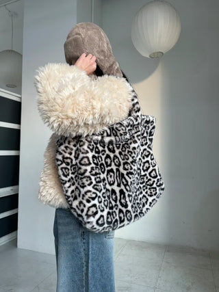 Leopard print mink fur eco bag