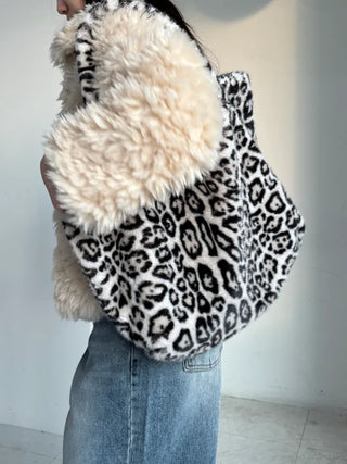 Leopard print mink fur eco bag