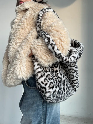 Leopard print mink fur eco bag