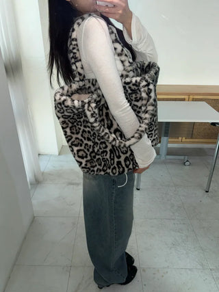 Leopard print mink fur eco bag