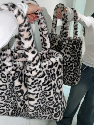 Leopard print mink fur eco bag